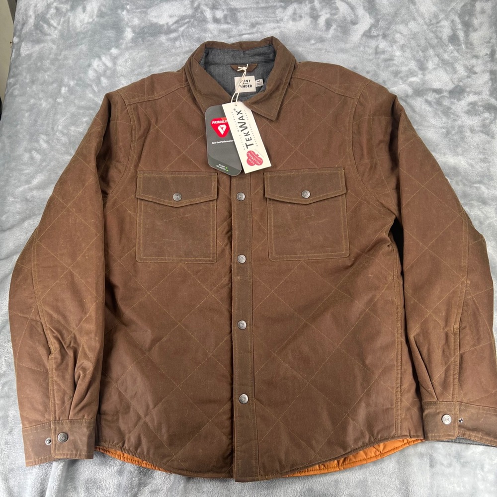 Flint and Tinder Quilted Waxed Shirt Jacket Brown Primaloft Tekwax Men M NEW